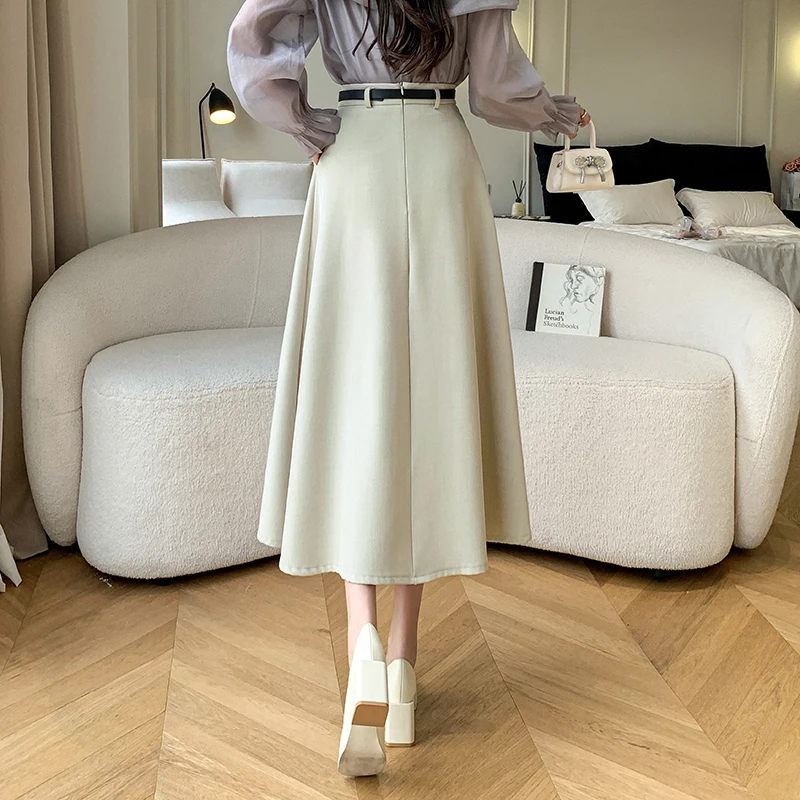 Korean Style Casual Summer A-Line Skirt Long For Women 2024 High Waist Elegant Fashion Big Swing Formal Midi Skirt Ladies