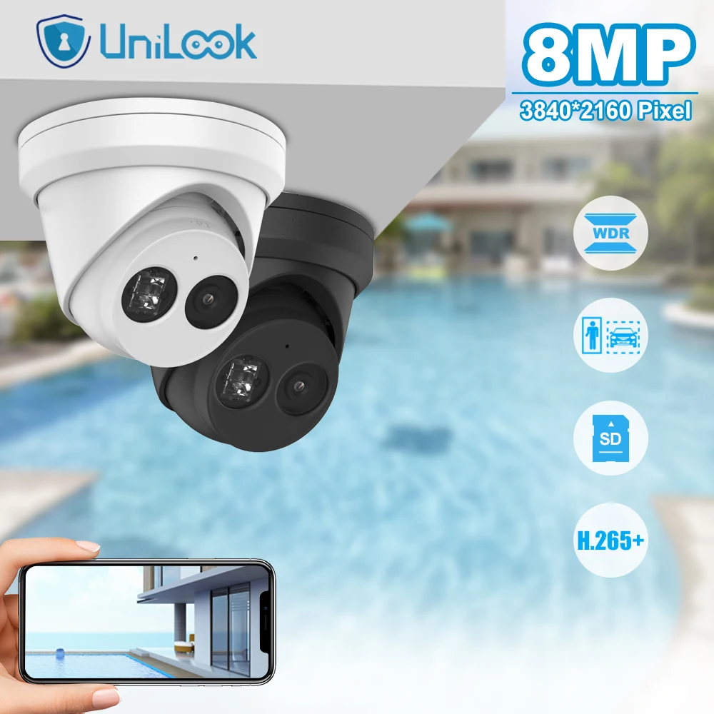 

Unilook 4K 8MP AcuSense Fixed Turret Network Camera Outdoor Motion Detection 2.0 H.265 One Way Audio IP67 POE IP Camera