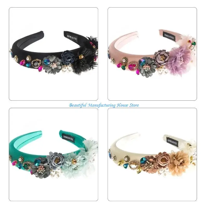 

E56A Rhinestones Headband Wide Hairhoop Foam Hairband Female Hair Styling Tool
