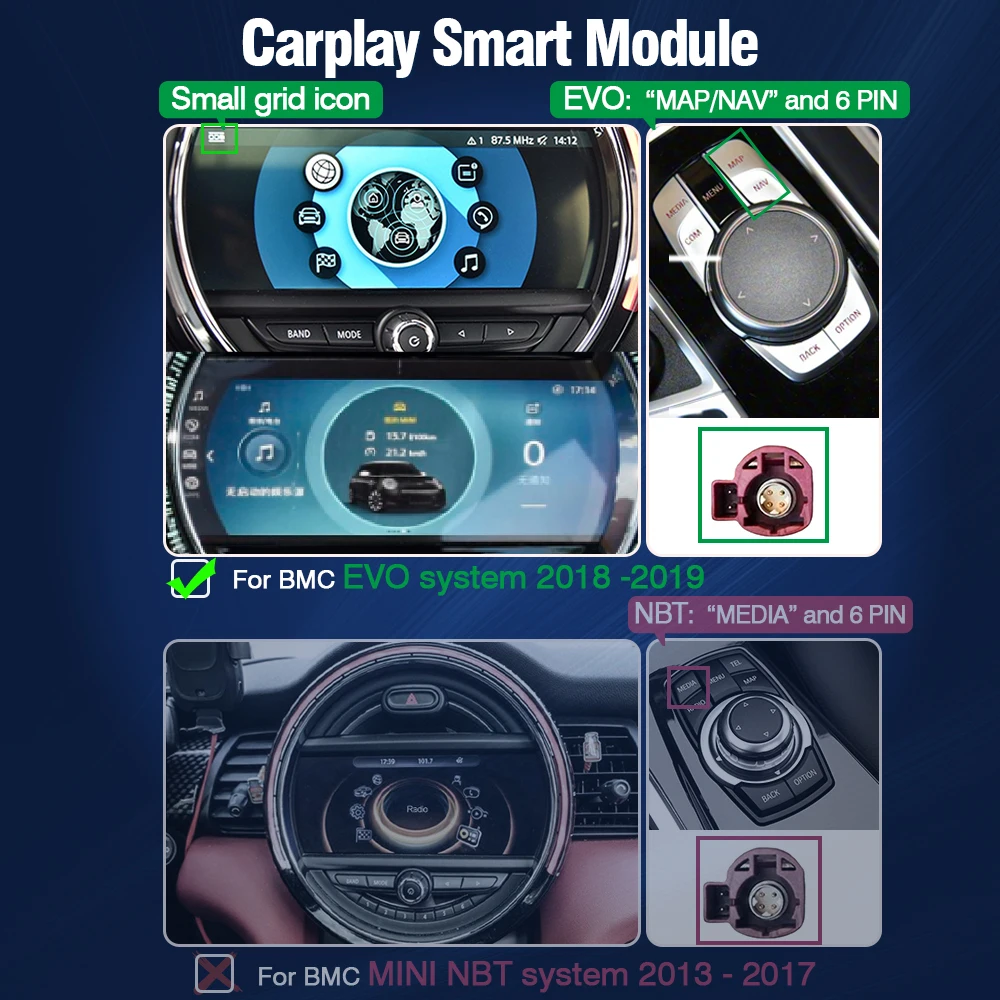 AUTOTOP Draadloze CarPlay Android Auto Upgrade Module voor BMW MINI Cooper F55 F56 F54 F57 F60 CIC NBT EVO BIS Mirror Link AirPlay