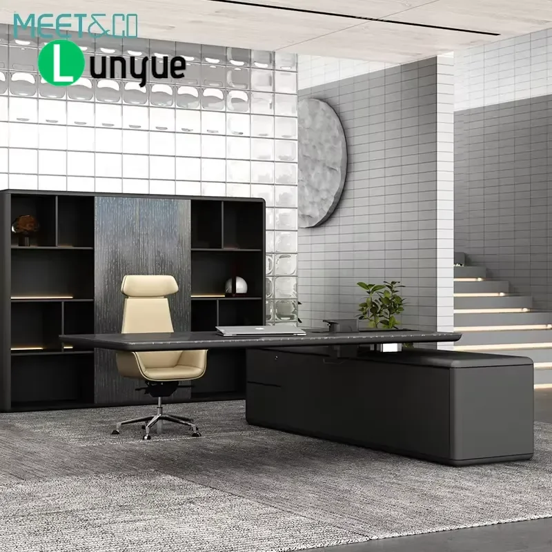 Luxury Modern L-Shaped Ergonomic Executive Boss Desk Adjustable MDF Office Furniture for Home Business Workstation