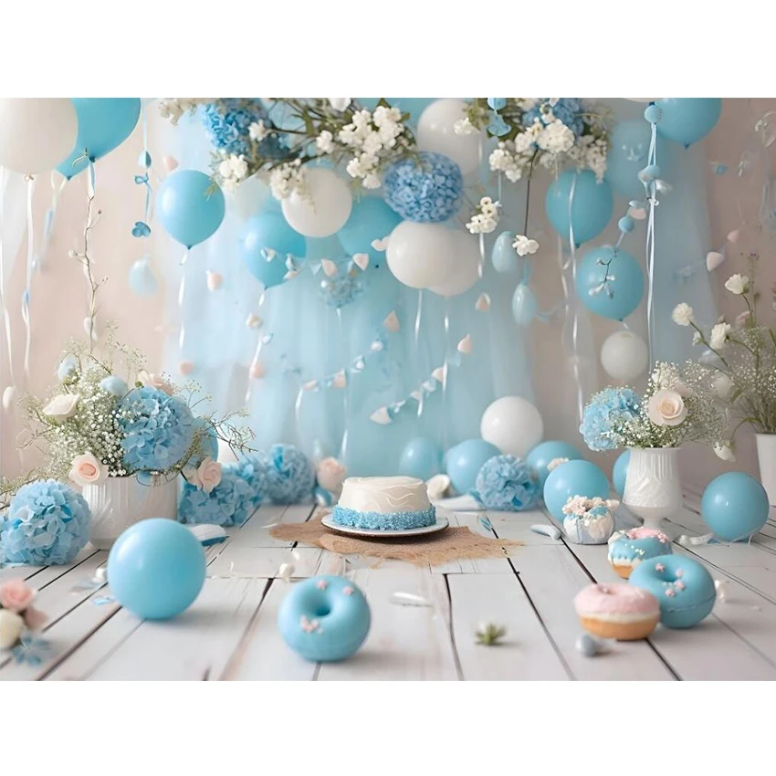 Avezano Photography Background Blue Blooms Balloons Arch Child Birthday Newborn Cake Smash Backdrop Decor Photo Studio Props