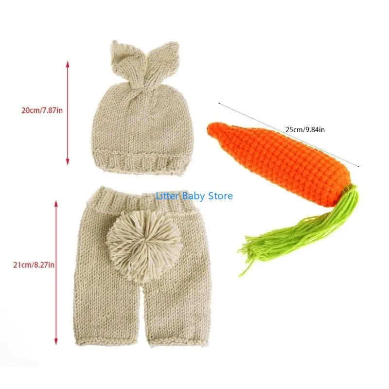 N80C التصوير الدعائم للطفل بنين بنات للجنسين الحياكة سراويل وقبعة الجزرة لعبة غطاء الرأس أرنب زي الوليد وتتسابق #6