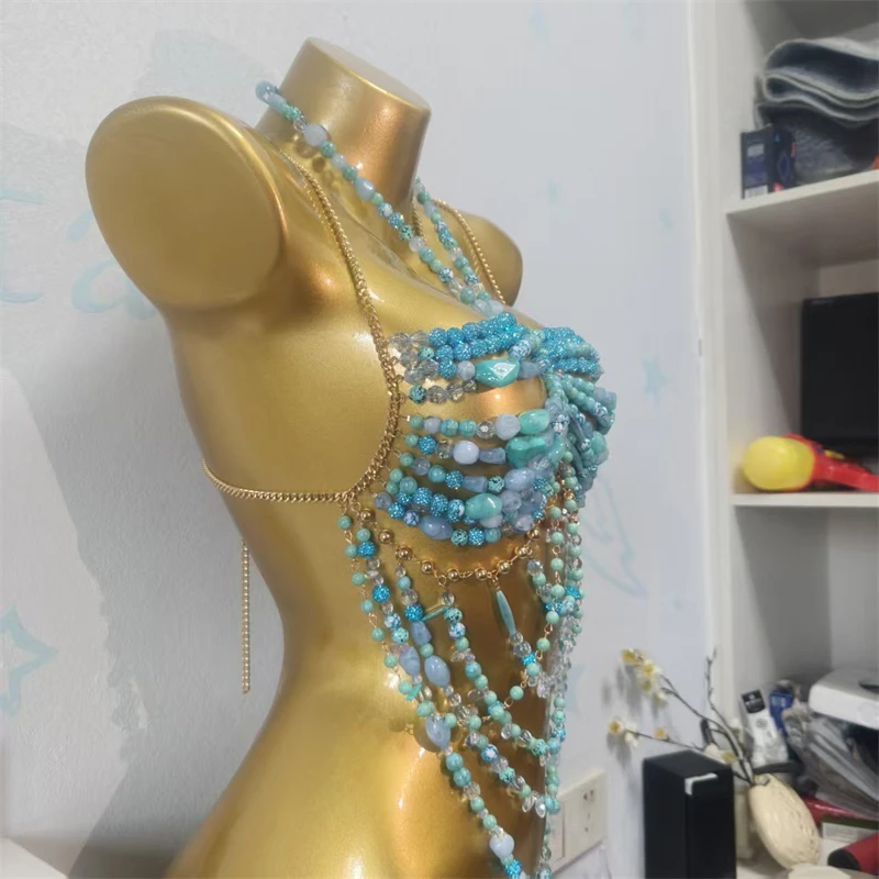 Hochwertige handgefertigte Perlen-Körperkette für Frauen Roupas+Feminina Mehrschichtiges Boho Sexy Tanktop Y2K Schmuck Party Festival Rave – Detail 6