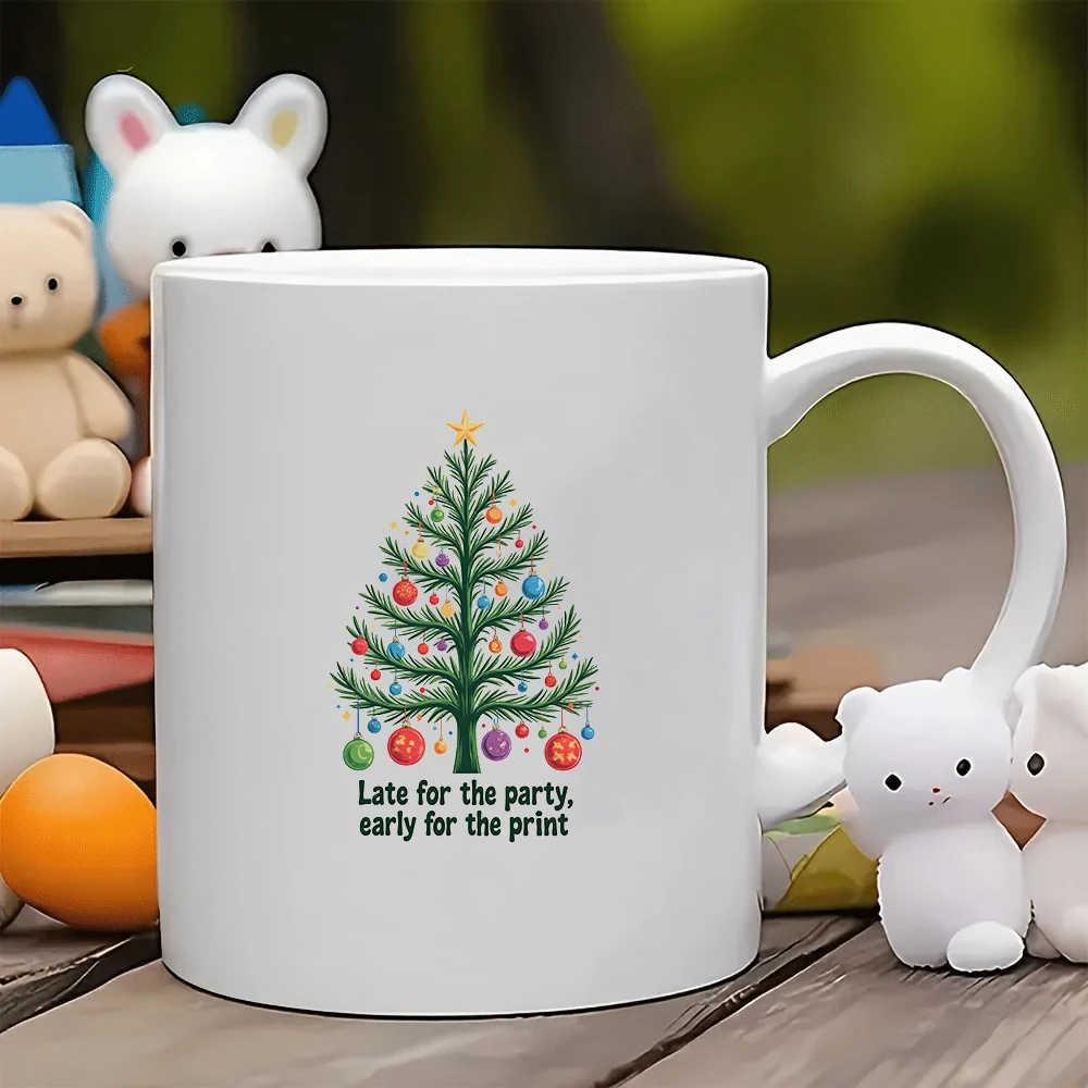 

11oz Mug + Cartoon Christmas Tree Sticker + Creative Decor Christmas Gift Kids Cup Family Office Coffee Mug