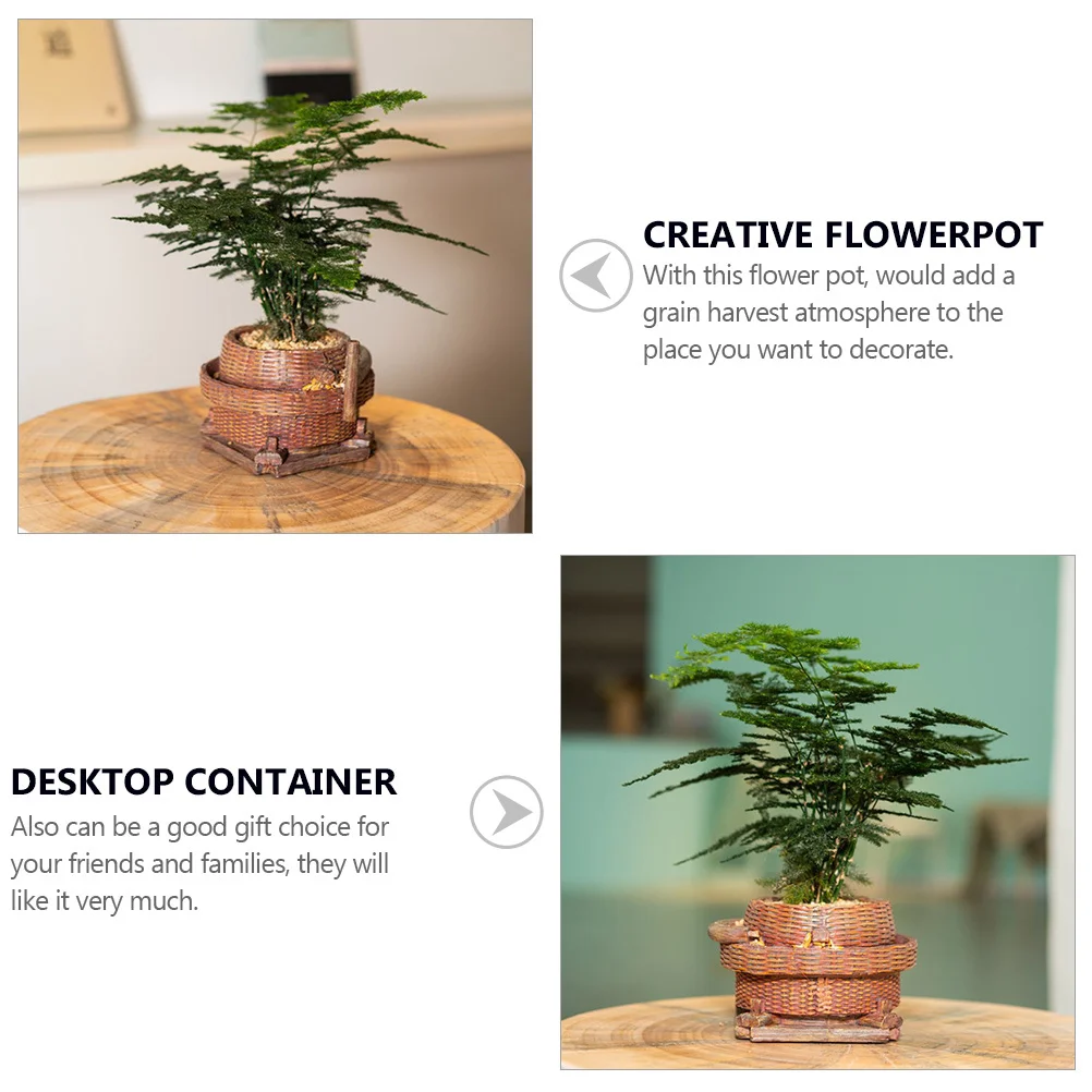 

Imitation Rattan Woven Flower Basket Resin Flowerpot Creative Desktop Ornament Garden Balcony Decoration Home Furnishings Resin