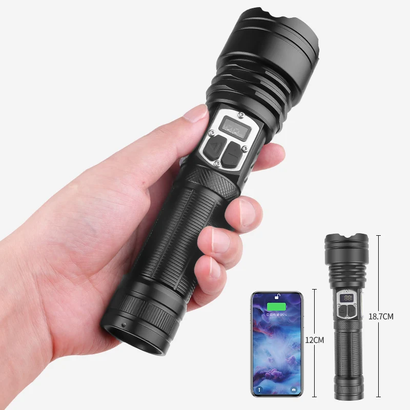 990000000LM NEW XHP360 LED Zoom Outdoor Far And Near Light Dual Switch Strong Flashlights XHP200 Tactical Torch Type-C USB Lamp