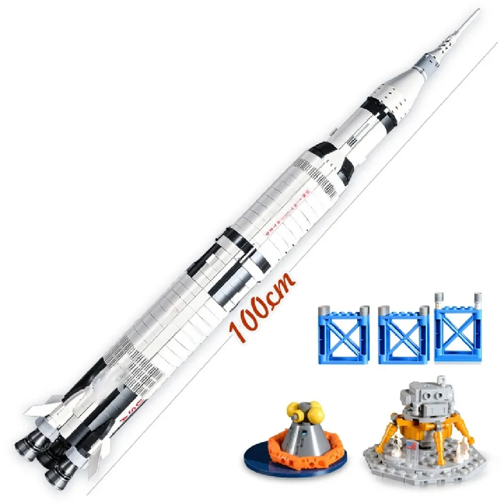 De Apollo Saturn V 92176 100 cm Ruimteraket Bouwstenen Bricks Educatief Kinderen Volwassenen Speelgoed Kerst Verjaardagscadeautjes 21309