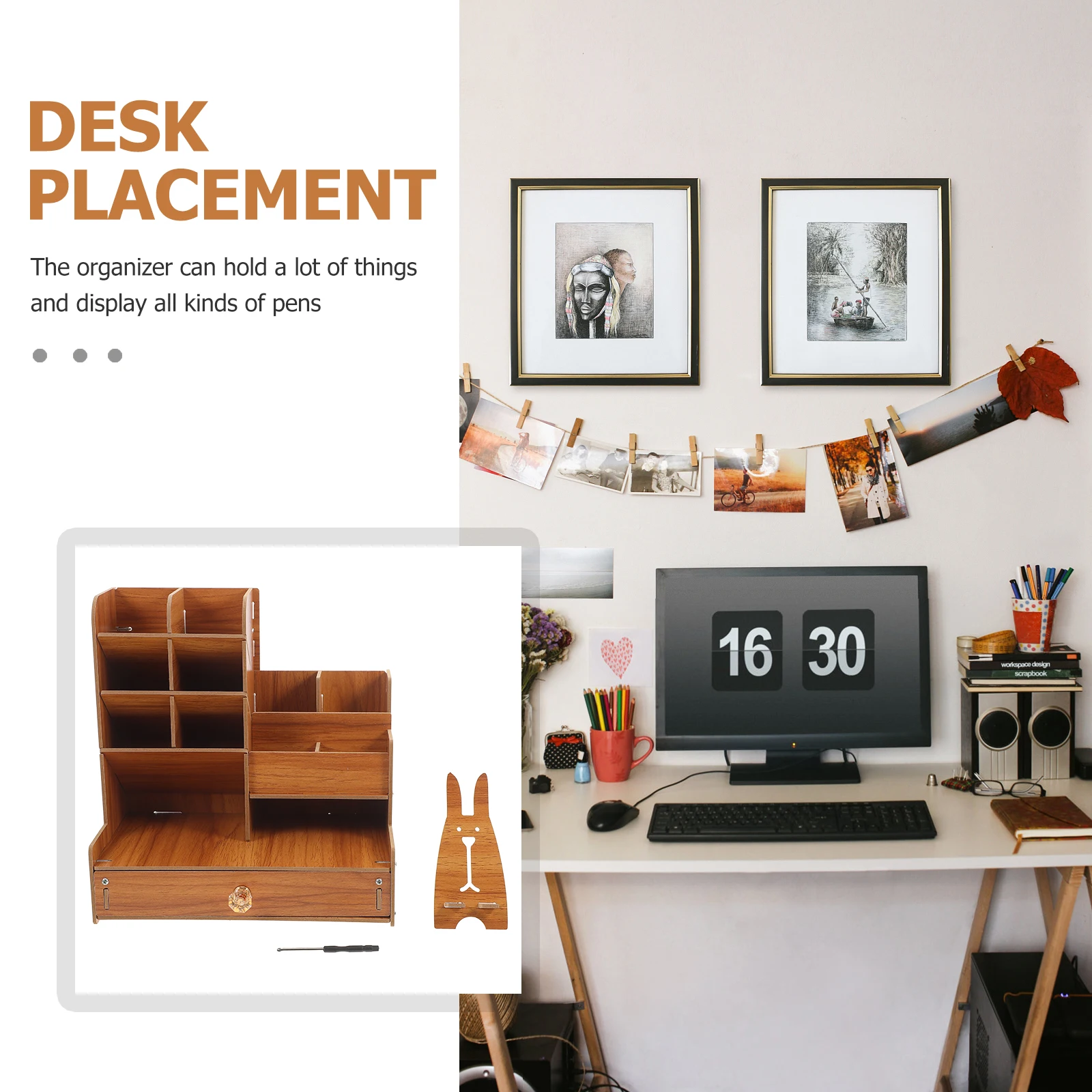 

Wooden Desk Storage Box Office Color Multipurpose Desktop Stationery Organizer Pencil Cup Stand Multi-functional Multifunction