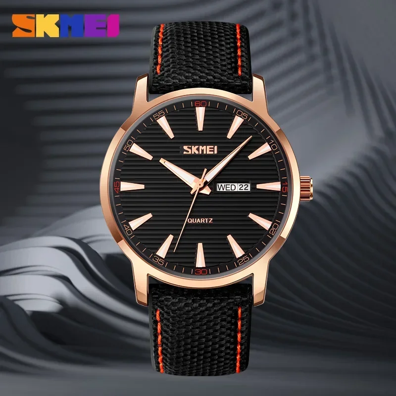 SKMEI Casual Clendar Sports Watches Mens Top Brand Luxury Genuine Leather Strap Quartz Wristwatch Waterproof Clock reloj hombr