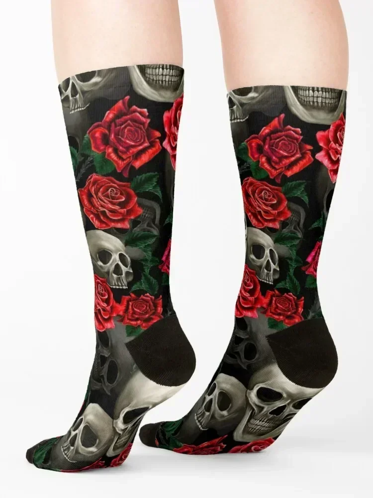 Skulls and red roses Socks Wholesale Rugby golf Hiking boots Socks Women's Men's