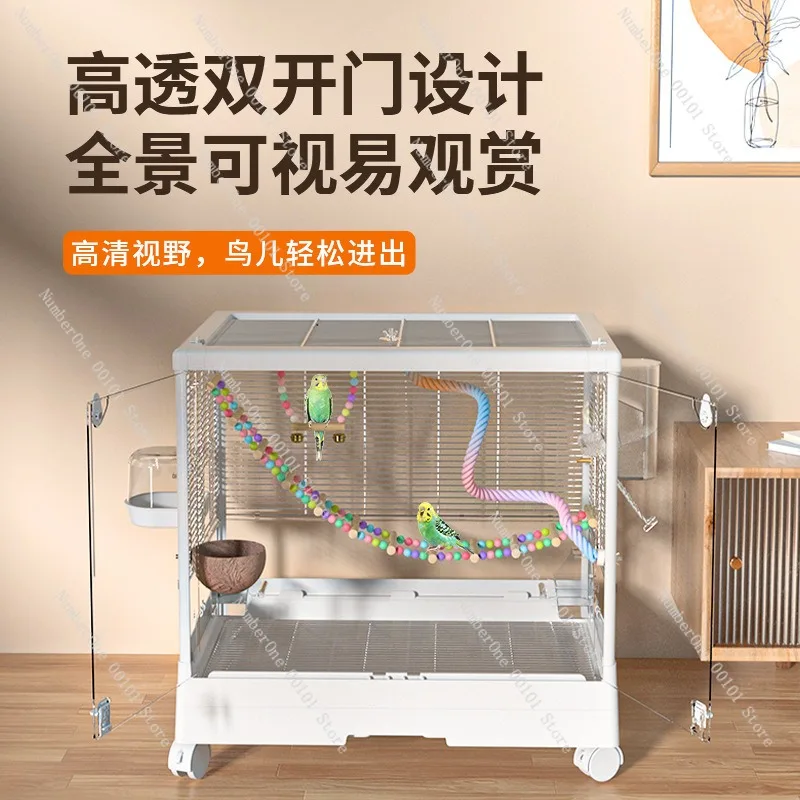 Stainless Steel Transparent Parrot Cage Large Luxury Villa Bird House For Budgie Cockatiel Finch Indoor