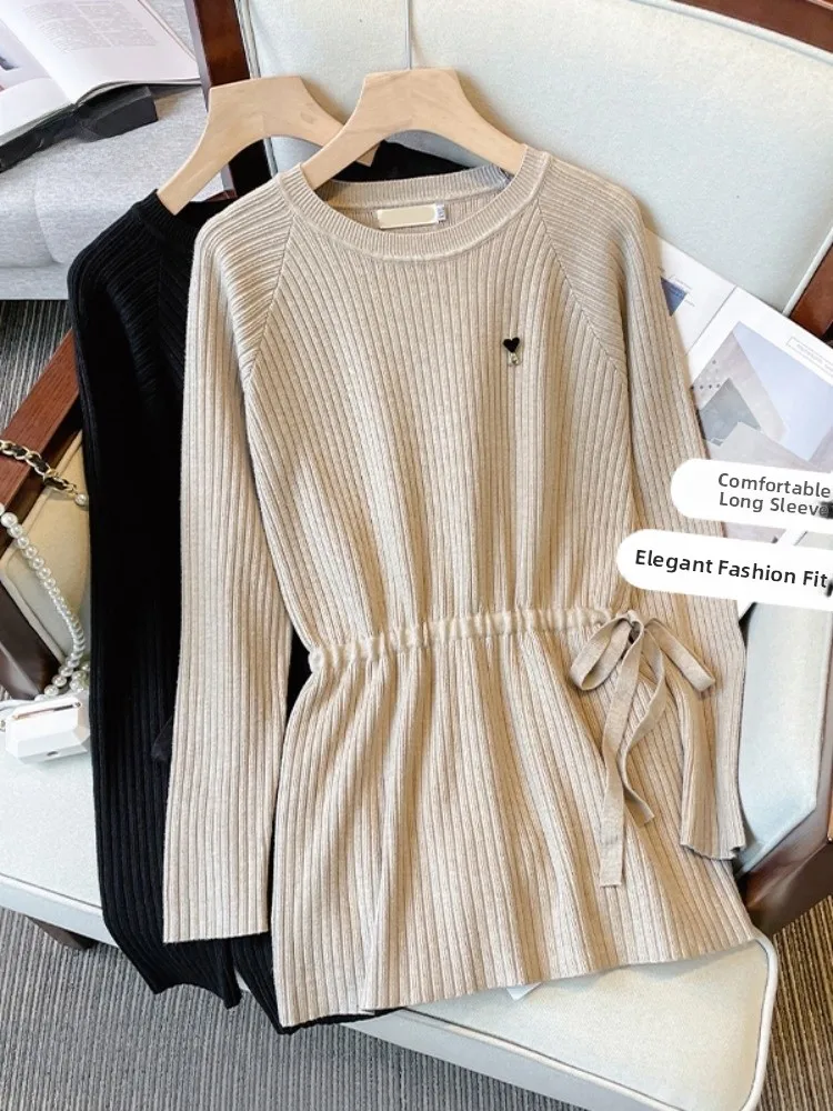 

plus Size Spring Color Drawstring Long Sleeve Knitted Base Shirt Fashionable Versatile Loose Fit Korean Style Sweater