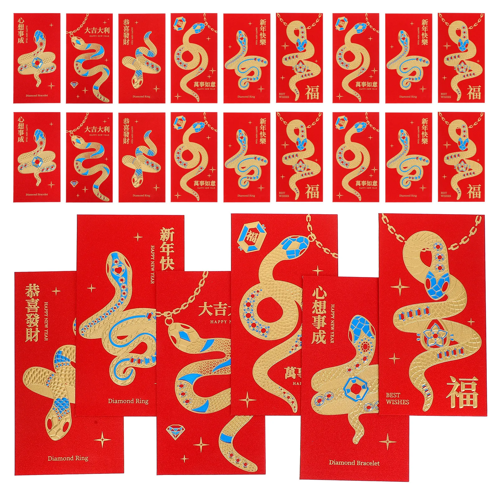 

30Pcs Chinese Red Envelope Bags New Year Money Pockets Year of The Snake Lucky Hong Bao for Wedding Spring Festival Celebrations