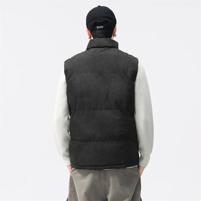 Warm Casual Men's Vest Stand Collar Fashionable All-Match Winter Cotton Youth Clothing Thickened Polyester Fiber Zipper