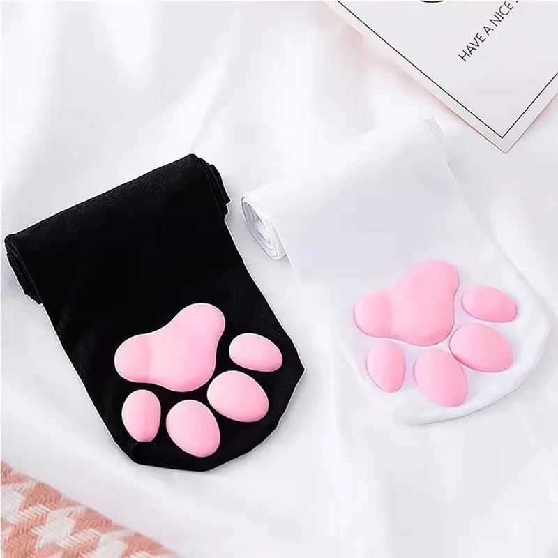 Kaus kaki bantalan kaki kucing kaus kaki tinggi paha Lolita lucu merah muda untuk anak-anak dewasa stoking cakar kucing 3D