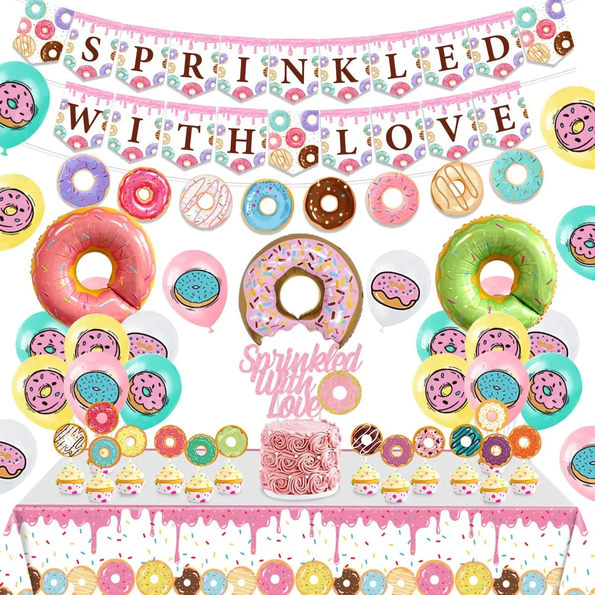 

Donut Baby Shower Decorations Girls Pink Sprinkled with Love Balloon Banner Cake Toppers Doughnut Sprinkle Baby Shower Supplies