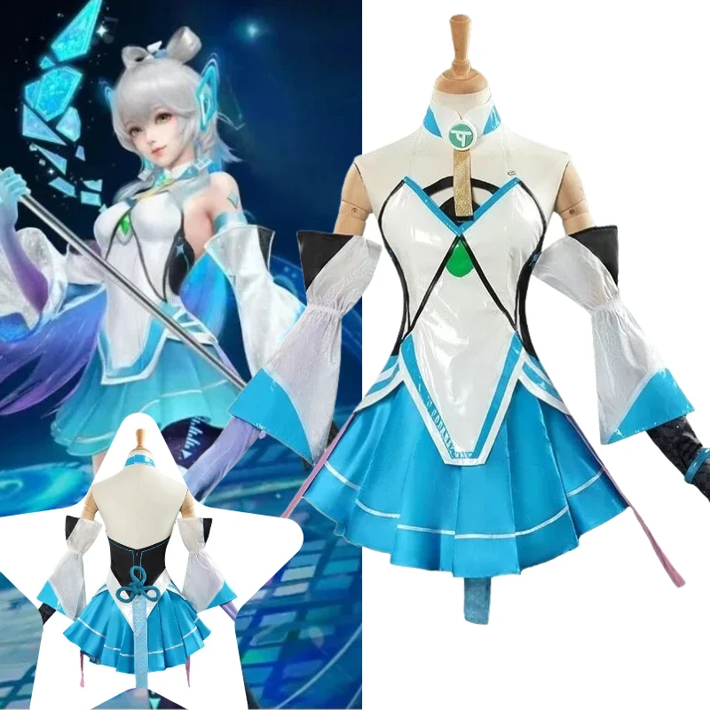 لعبة ناراكا: زي كوريمي التنكري من Bladepoint، تنورة بيضاء وزرقاء مع إكسسوارات، مجموعة كاملة من أزياء لعب الأدوار للنساء