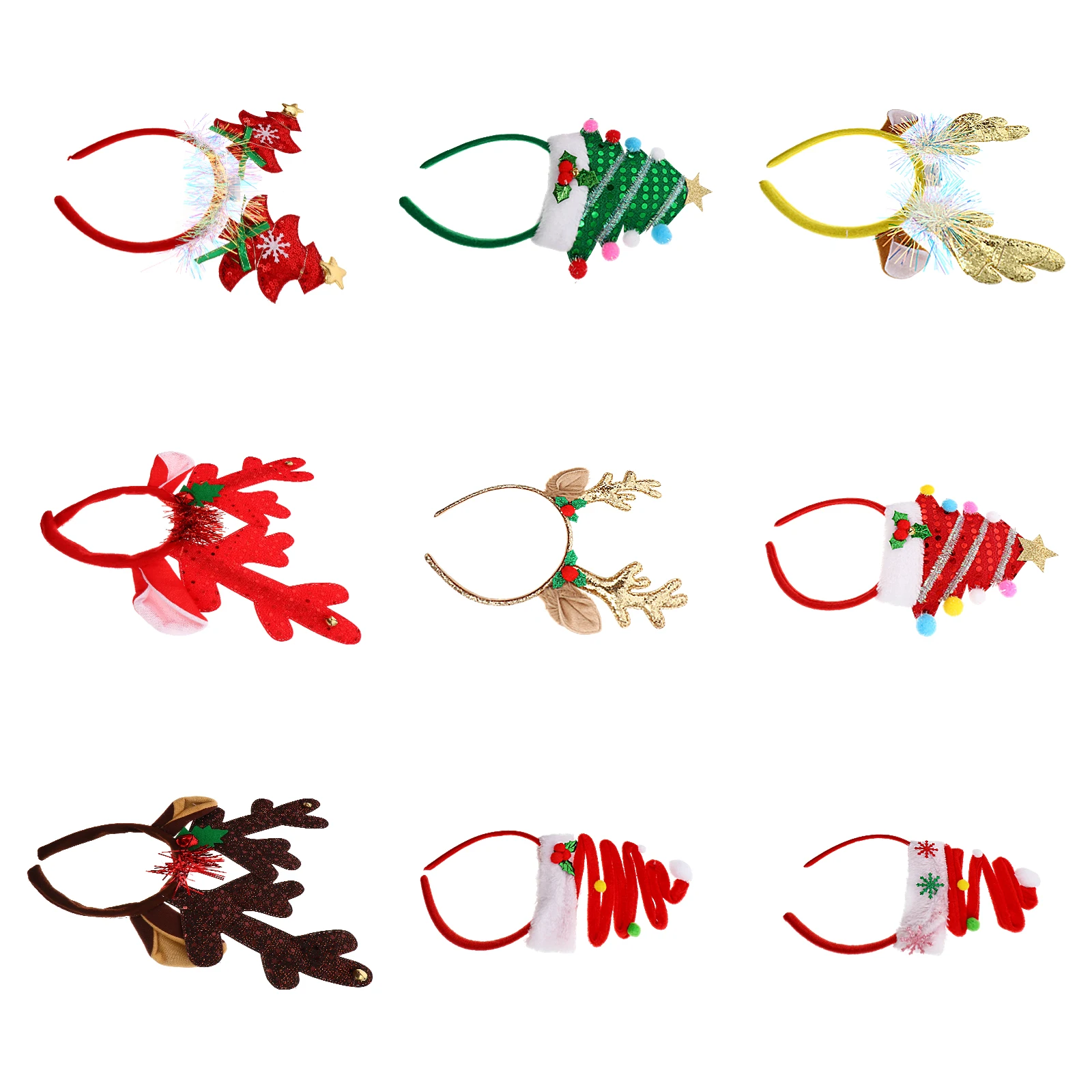 

9 PCS Holiday Colors Headbands Cute for Women Costume Antler Hairband Christams