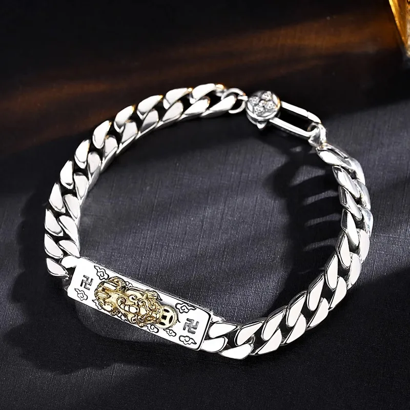 HX Silver Color Brave Bracelet Men's Vintage Sanskrit Om Mani Padme Hum Jewelry Bracelet Fashion Men's Simple Fashion Bracelet