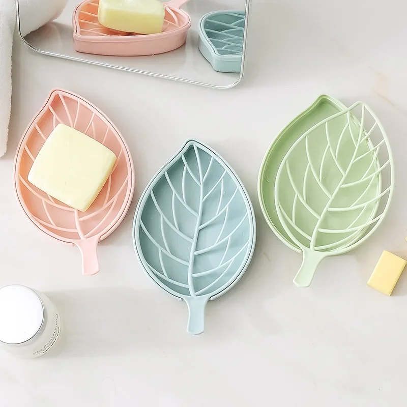 1PC Double Plain Leaf Shape Drain Soap Box Soap Storage Container Portable Leaf Modeling Soap Dishes Holder Bathroom Supplies