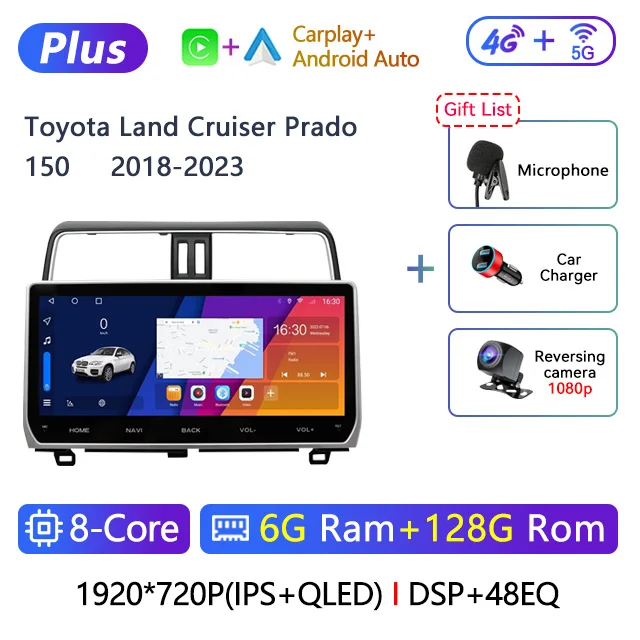 12.3 inch 2 Din Android Car Stereo Radio For Toyota Land Cruiser Prado 150 2018 2019 2020 2021 2022 2023Multimedia Video Player Navigation GPS Carplay Autoradio Head Unit DVD Player With Screen