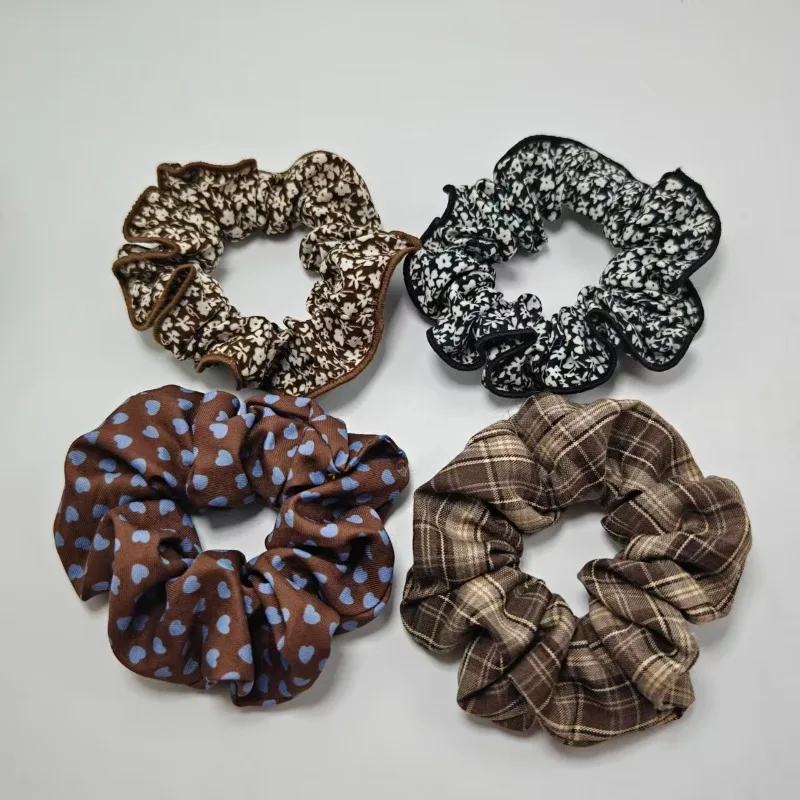 Seiden-Elastikband Vintage Blumen-Haargummis für Frauen Mittlere Größe Landhausstil mit Fixierkante Haarbänder Scrunchie-Set – Detail 5