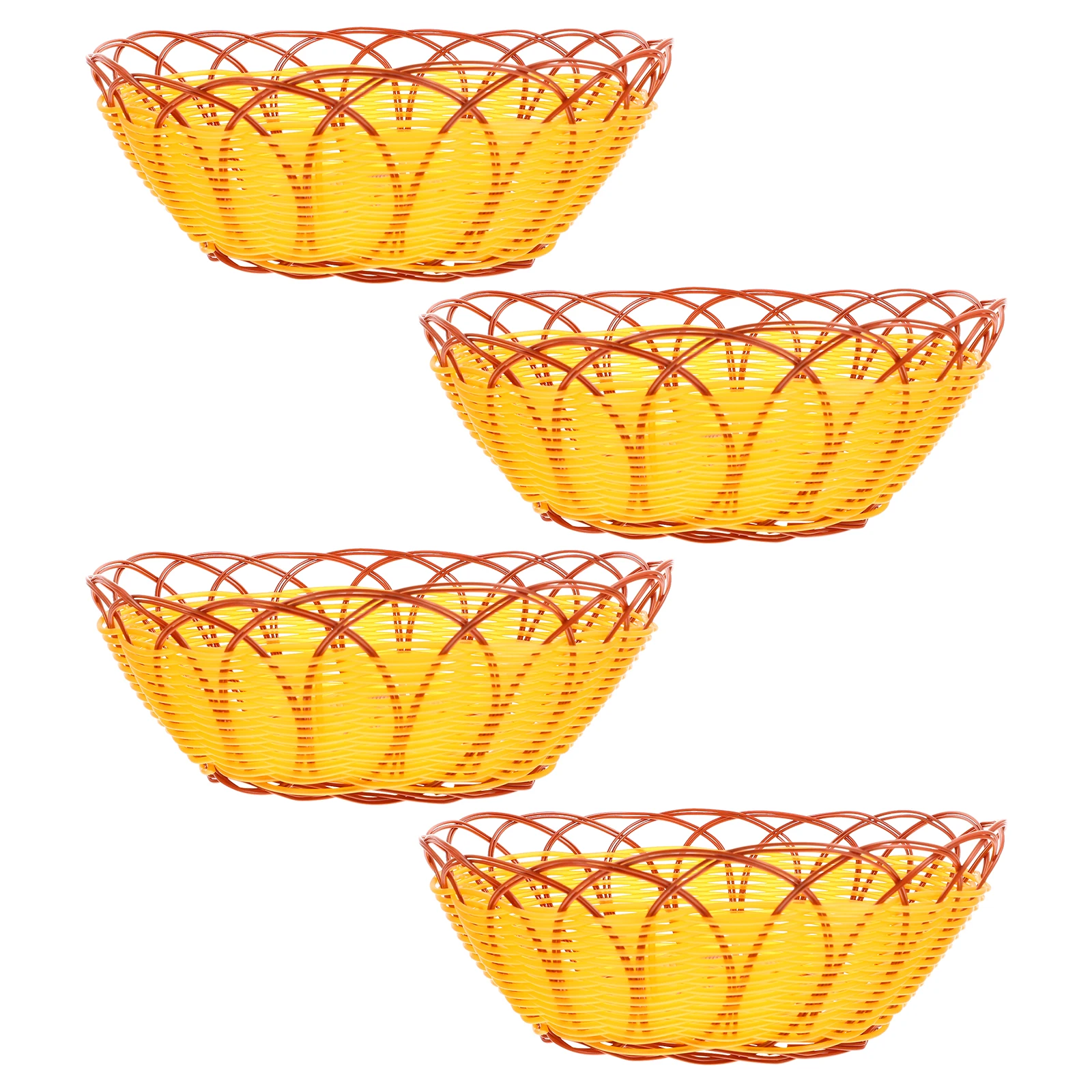 

4Pcs Ecofriendly Imitation Rattan Woven Basket Rustic Design Fruit and Bread Storage Multiuse Home and Banquet Decorative Gift