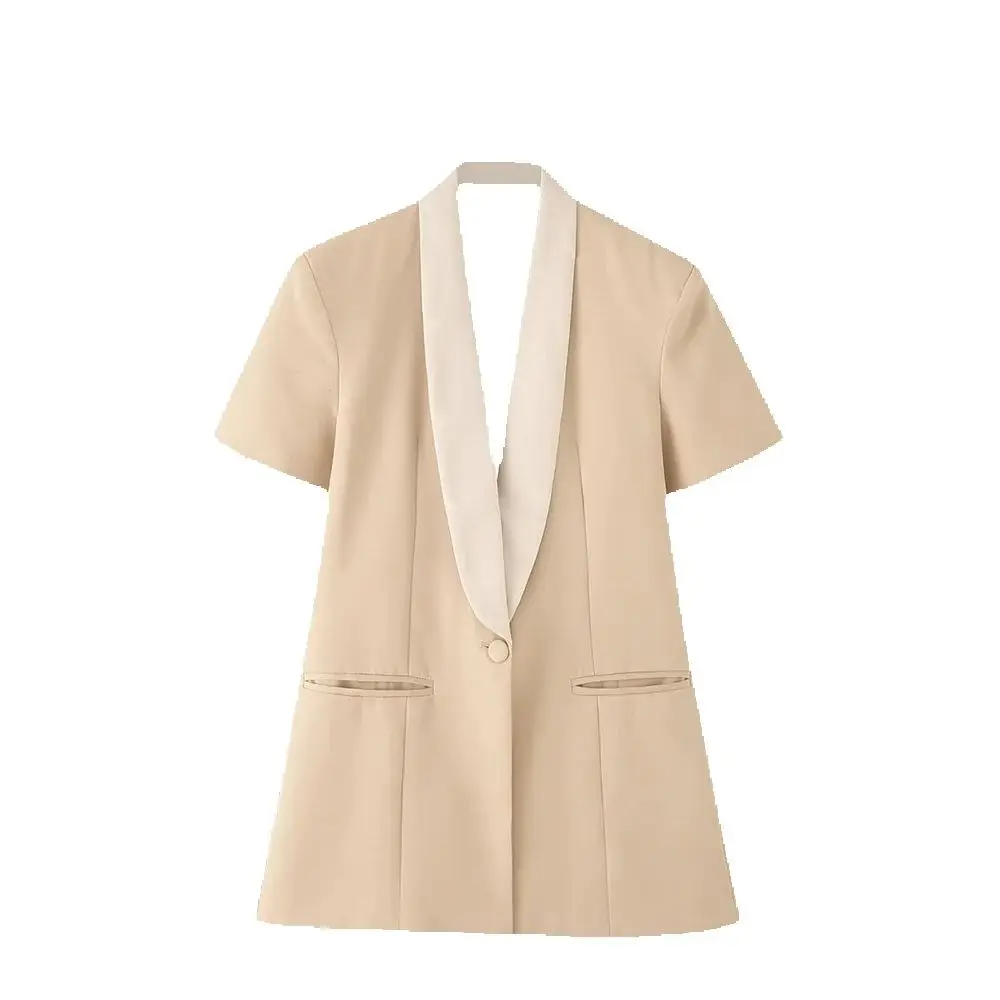 

Женская одежда в европейском и американском стиле, новая мода, универсальный лоскутный костюм с короткими рукавами и утечкой сзади