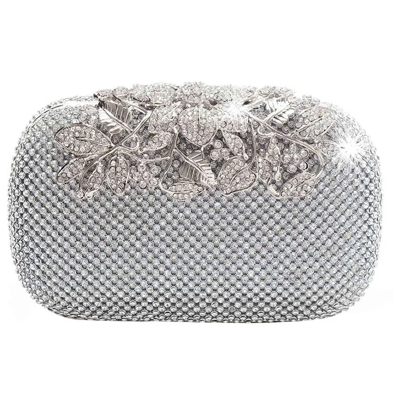 2X Unique Clasp Silver Diamante Crystal Diamond Evening Bag Clutch Purse Party Bridal Prom