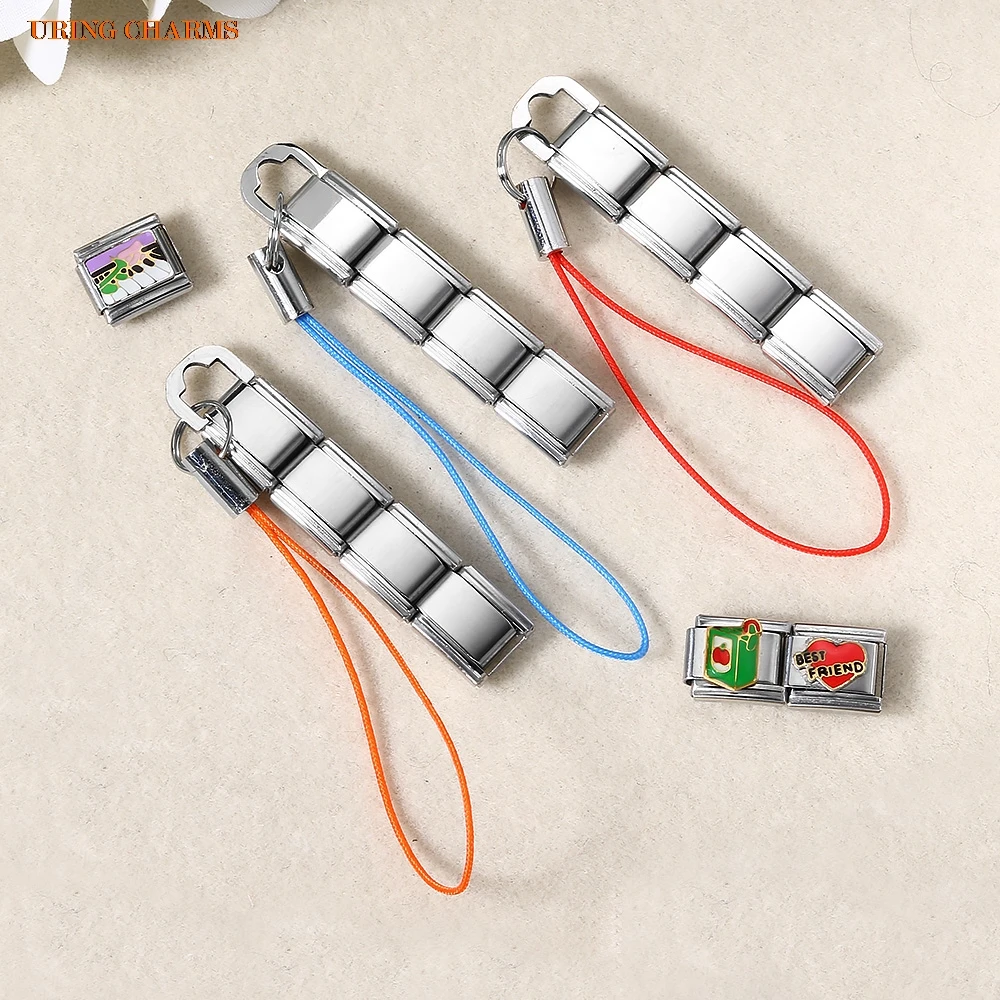 URING Schlüsselanhänger mit buntem Seil, passend für 9 mm italienischen Charme, Edelstahl, Herstellung von DIY-Charms, weiblich, männlich, täglicher Schmuck, Geschenke – Detail 9