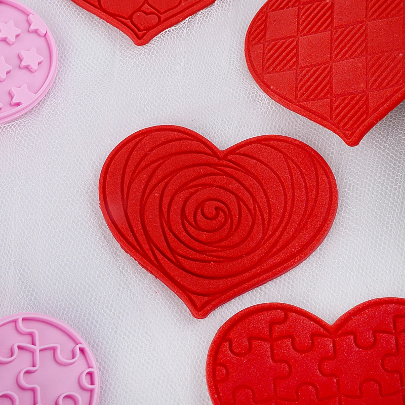 6pcs Heart Shape Stamp Polymer Clay Cutting Mold Valentine\'s Day Rose Pattern Embossing Texture Decoration Pottery Tools