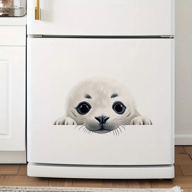 

90968# Cute Little Seal Peeking Self-Adhesive Wall Decal - Removable, Reusable PVC Sticker for Kitchen & Living Room Decor