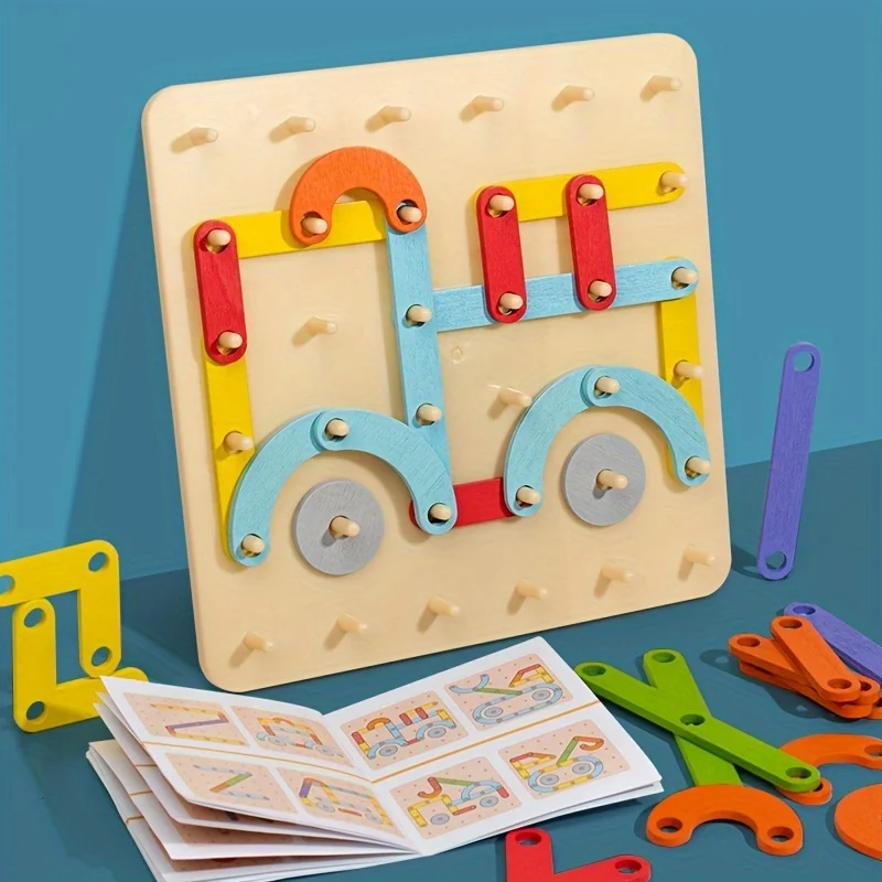 1 Box Children Wooden Geoboard Toys Nail Board Geometric Column Set Construction Puzzle Geometric Pegboard Montessori Sensory To