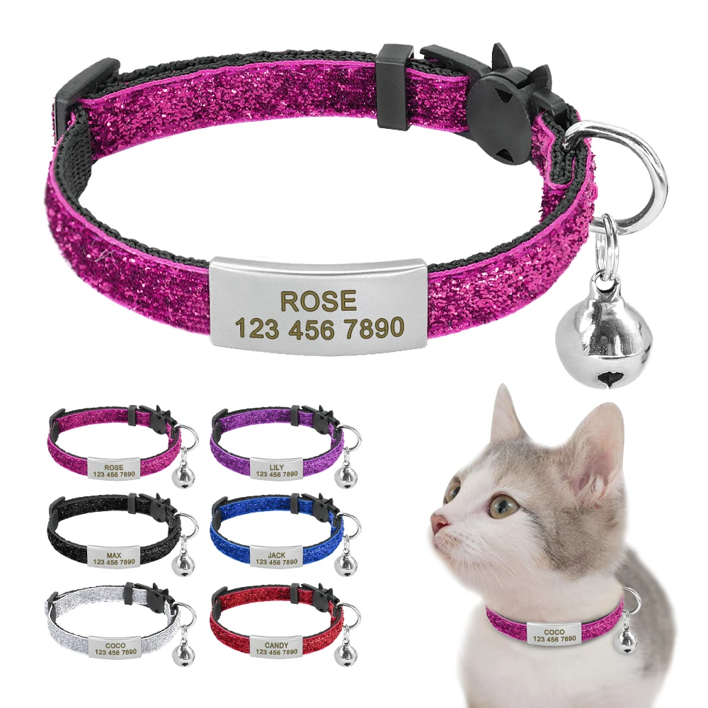 Quick Release Cat Puppy Tag Collar Set Gorgeous Personalized Nylon Kitten Collars Engraved For Small Pets Kitten 1cm Width