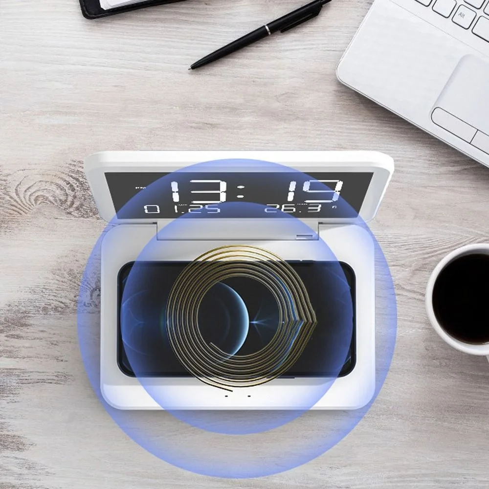 

Intelligent Recognition Wireless Charger Alarm Clock Temperature Display LED Mirror LED Desk Clock Plastic Smart