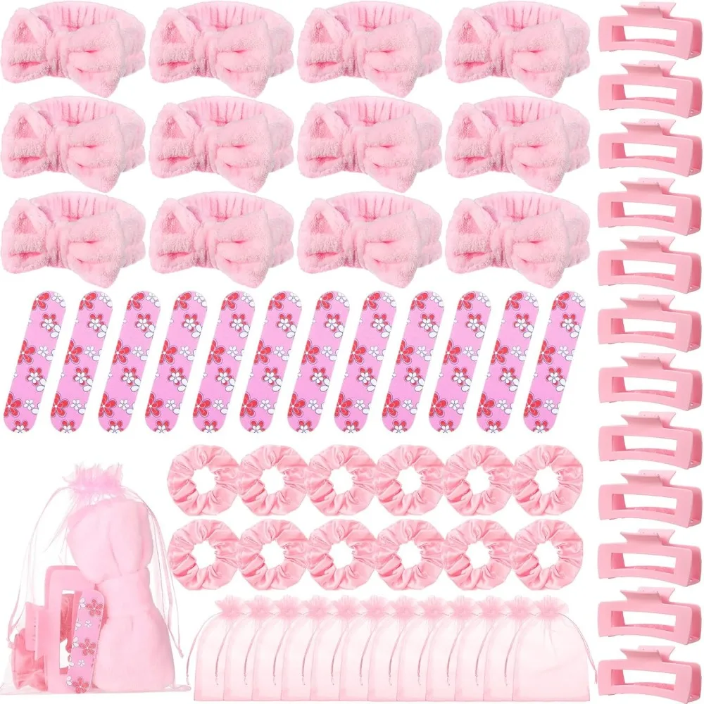 1-20 Sets Kit Rosa para Pijamadas de Spa: Diademas, Coleteros, Pinzas para el Cabello, Limas de Uñas, Bolsas para Novias/Bebés/Bodas/Cumpleaños