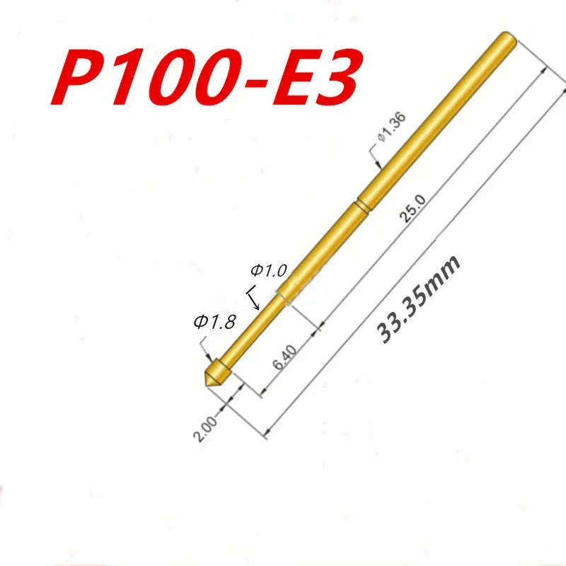 100PCS P100-E3 Conical Spring Test Probe Needle Diameter 1.8mm Needle Length 33.35mm For Circuit Board Testing