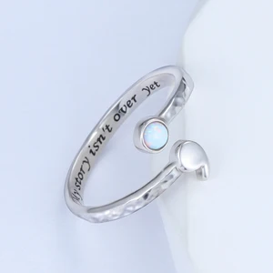 925 Sterling Silver Adjustable Opal Dipalu Titik Koma Cincin Kesadaran Bunuh Diri Inspirasional Mendukung Perhiasan untuk Wanita Hadiah 8 kesadaran bunuh diri penjualan terbaik - №