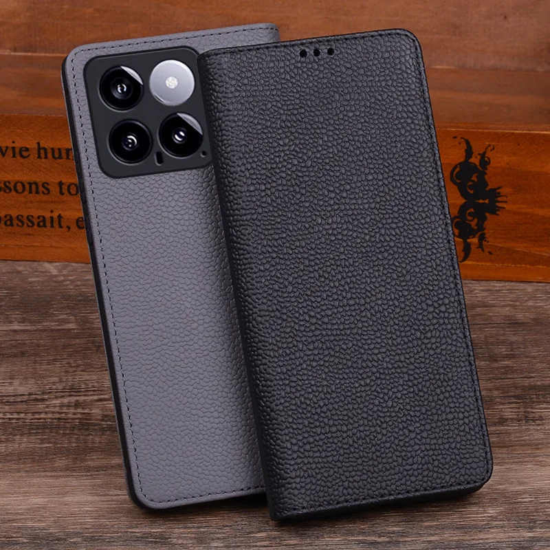 

Luxury Genuine Leather Wallet Cover Business Phone Cases For Xiaomi Mi 14 Pro Ultra Cover Credit Card Money Slot Case Holster