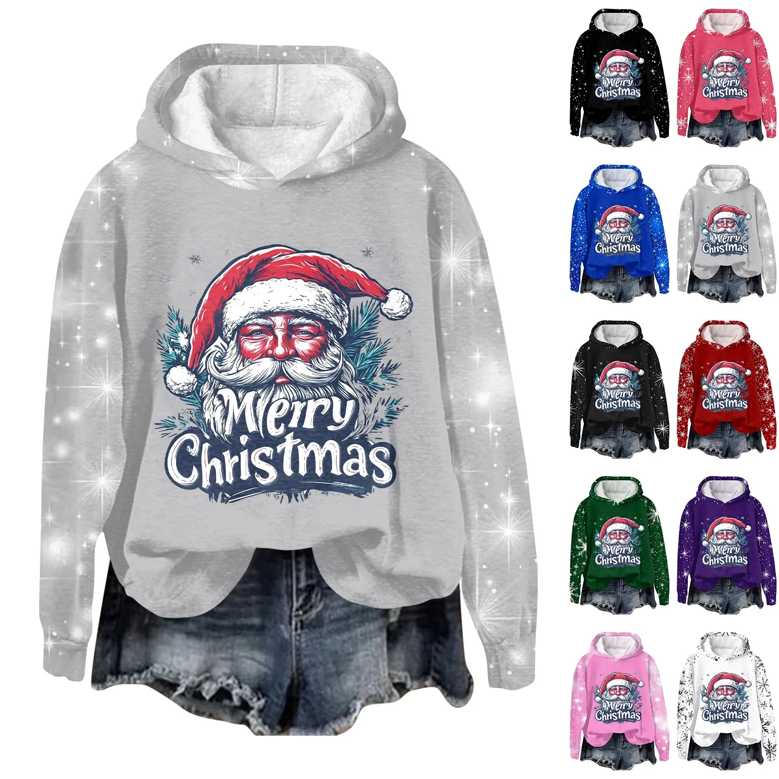 Women'S Fashion Pullover Plunging Sleeve Christmas Printed Hooded Sweatshirt Winter Clothes Woman Ropa En Promocion Mujer