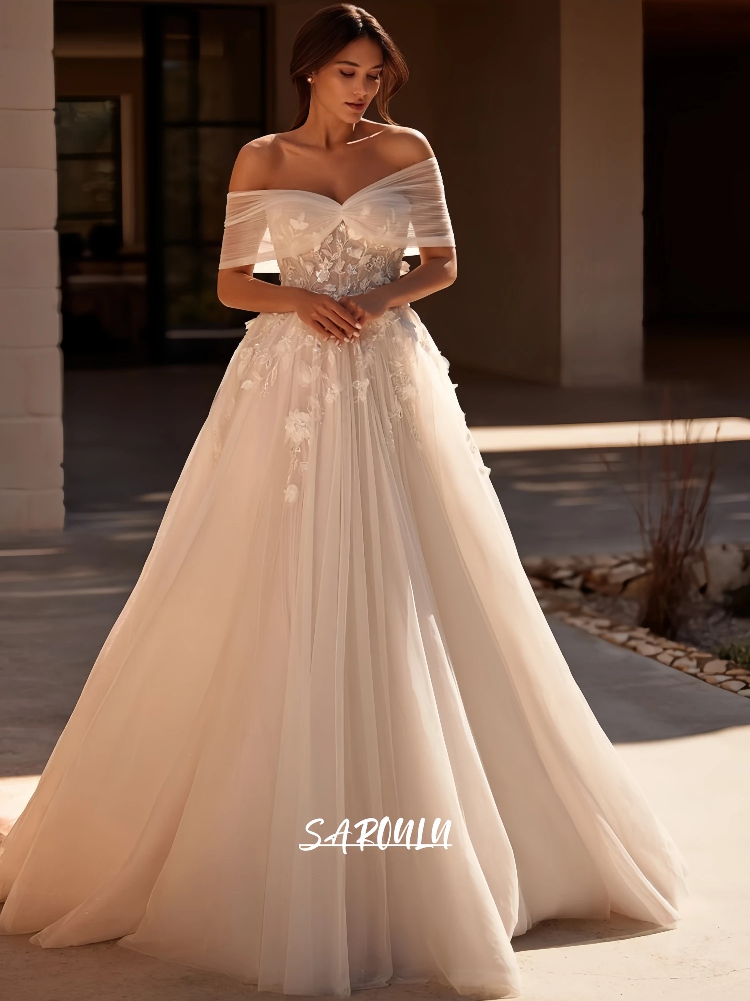 Vestido de novia con hombros descubiertos y pajarita, vestidos de novia clásicos personalizados para mujer 2025, vestido de novia largo sin tirantes de talla grande