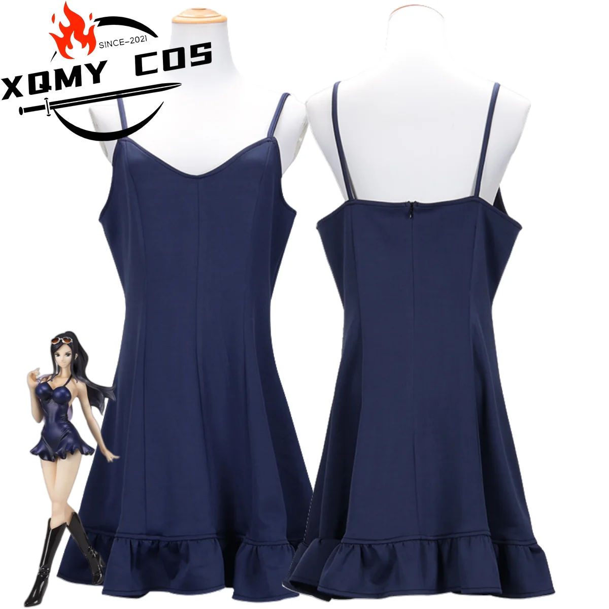 XQAnime Nico Robin Miss All Sunday disfraz de Cosplay Dressrosa Arc Pirate Hunter vestido azul con tirantes mujer Sexy traje de fiesta para niña