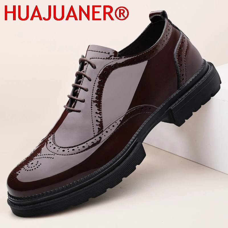 

Black Thick Sole Lace Up Oxford Shoes Round Head Platform Leather Shoes Big Size Men Casual Designer Wedding Dress Brogue Shoes