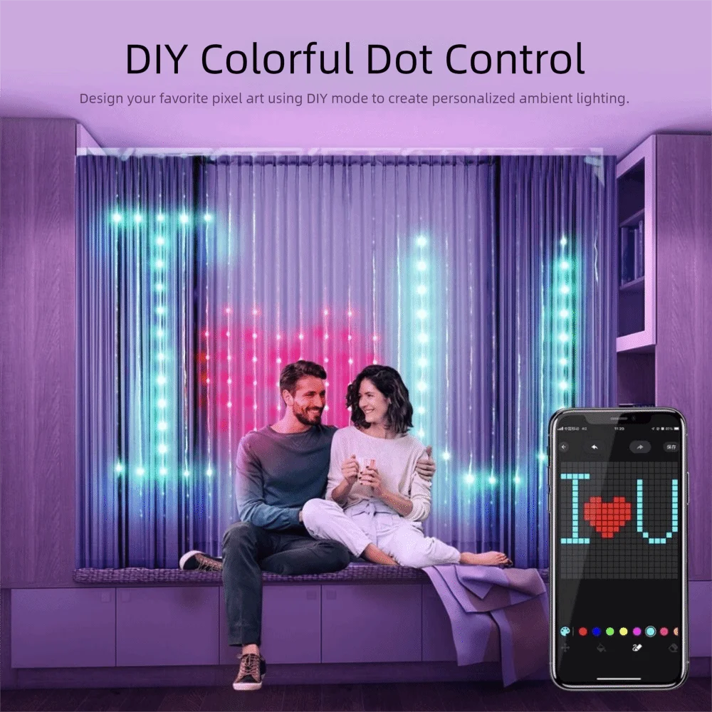 APP Controlled Fairy String Lights Music Sync IP65 Waterproof RGB Pixel Lights Timer Function RGB Color Changing Smart Lights