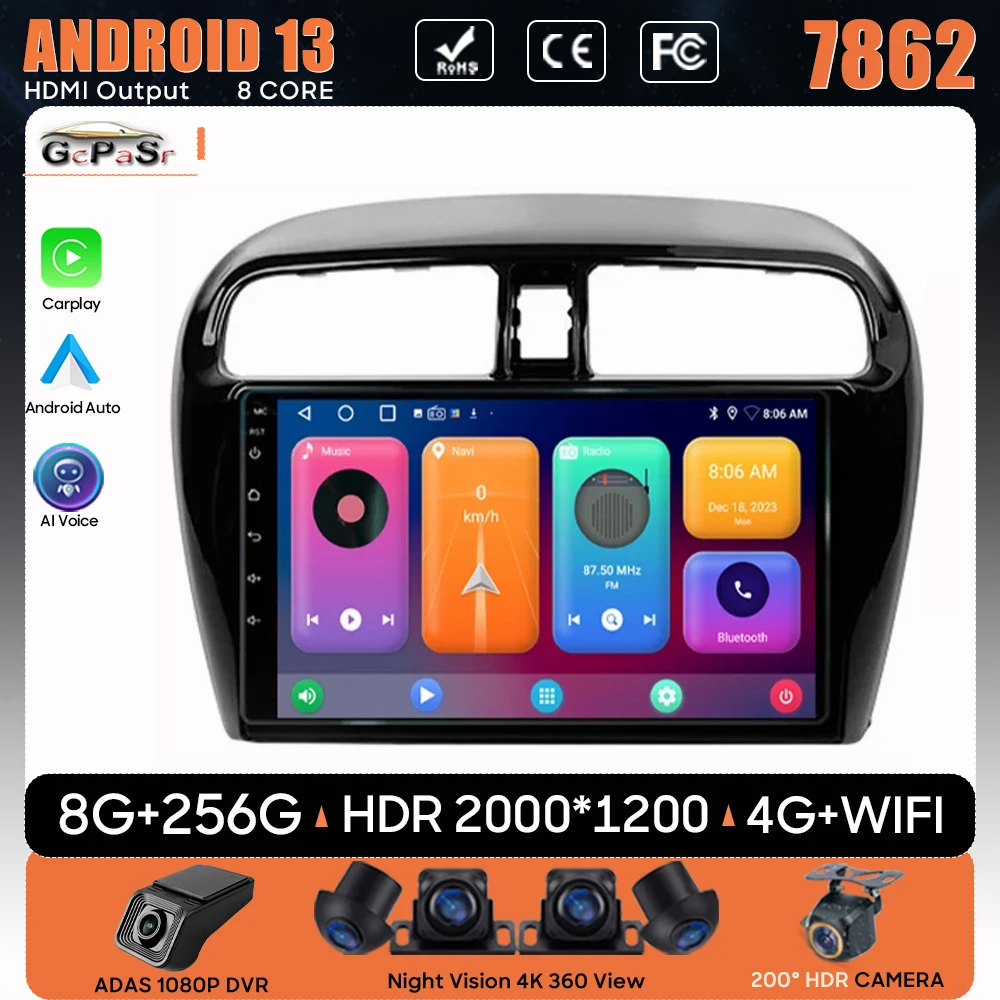 Car Radio Carplay For Mitsubishi Mirage 6 2012 - 2018 GPS Navigation Android Auto Stereo 5G Wifi Video Multimedia Player No 2din