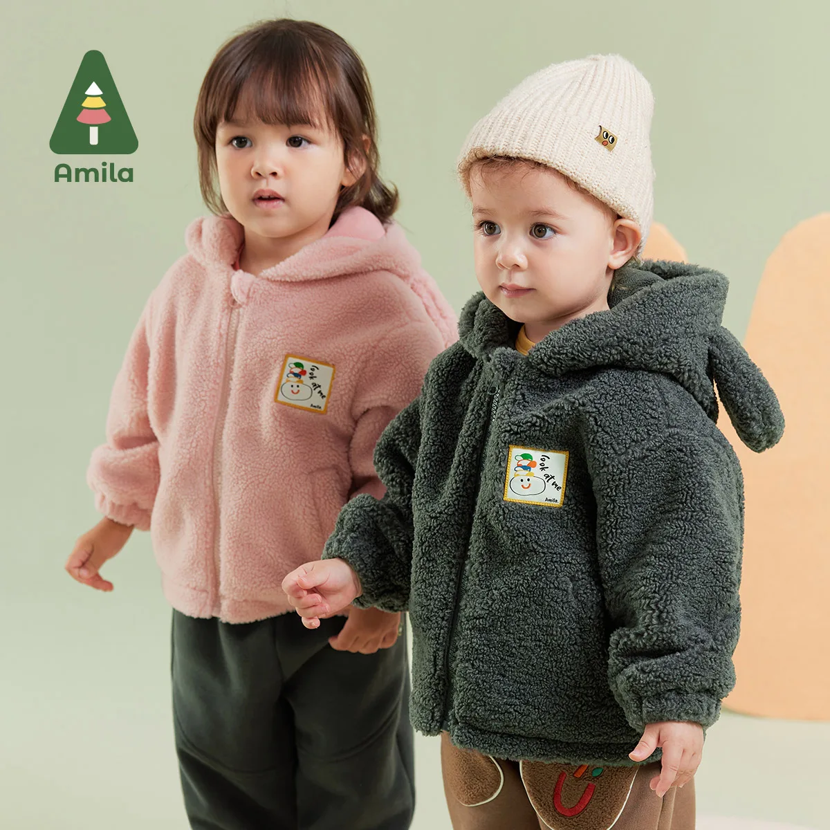 Amila Baby Boy Coat 2024 Winter New Multicolour Hooded Fleecing Big-eared Hat Cute Toddler Outerwear  Baby Clothing