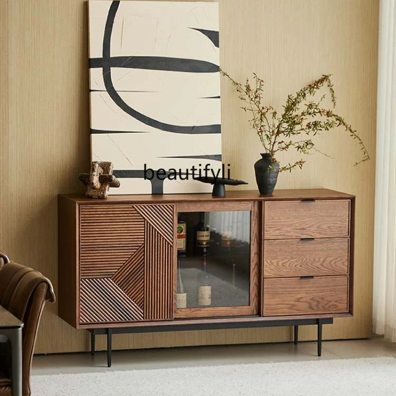 

Sideboard Cabinet Solid Wood Wall Integrated Household Retro Affordable Luxury Tea Cabinet Living Room Storage Cabinet