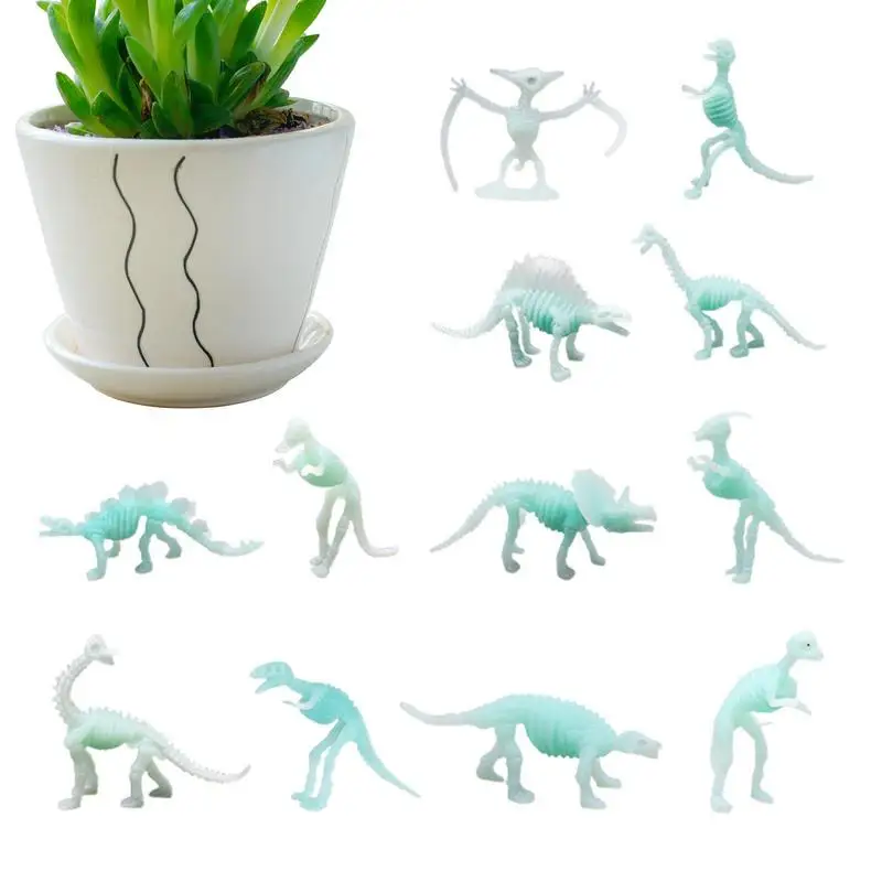 Mini dinozaury 12 szt. Figurki świecące w ciemności dinozaurów Mini PVC edukacyjny unikatowy dinozaury zabawki posąg imitacja zwierzęcia