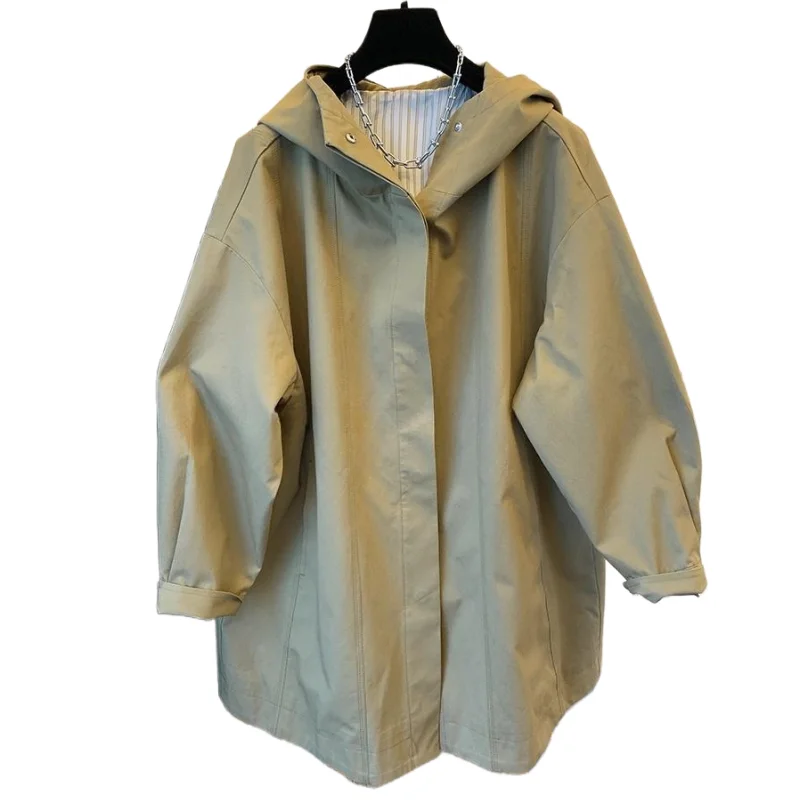 Autumn Loose Casual Trench Coat Women Fashion Hooded Medium-length Windbreaker Coat Female Temperament Jacket Top